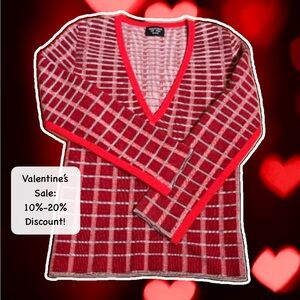 ♥️ CREATURES OF THE WIND Virgin Wool Red Gradient Plaid V-Neck Runway Sweater S